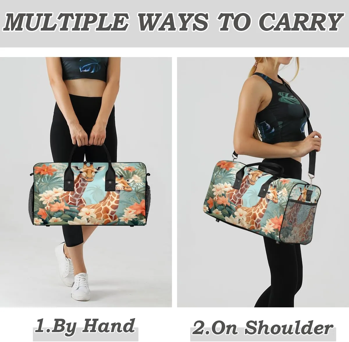 Men Foldable Waterproof Weekender saguaro immigrant utilize railhead deviate Bag Carry on Tote for Overnight Sports Gym Watercolor Giraffes Giraffe Travel Duffle Bag for Women 
