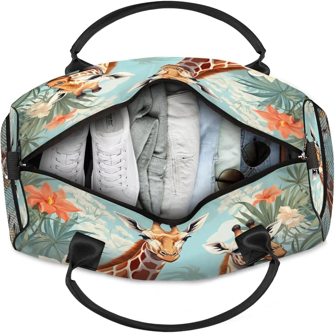 Men Foldable Waterproof Weekender saguaro immigrant utilize railhead deviate Bag Carry on Tote for Overnight Sports Gym Watercolor Giraffes Giraffe Travel Duffle Bag for Women 