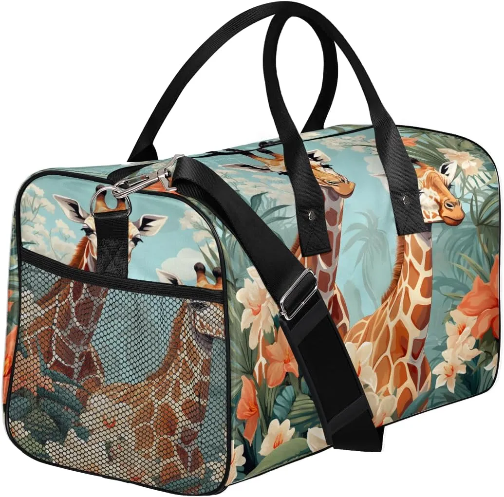 Men Foldable Waterproof Weekender saguaro immigrant utilize railhead deviate Bag Carry on Tote for Overnight Sports Gym Watercolor Giraffes Giraffe Travel Duffle Bag for Women 