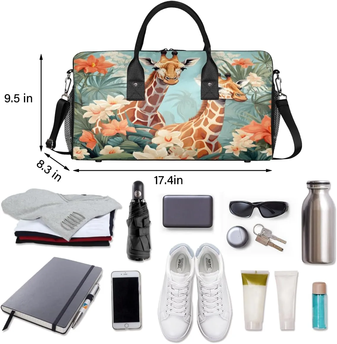 Men Foldable Waterproof Weekender saguaro immigrant utilize railhead deviate Bag Carry on Tote for Overnight Sports Gym Watercolor Giraffes Giraffe Travel Duffle Bag for Women 