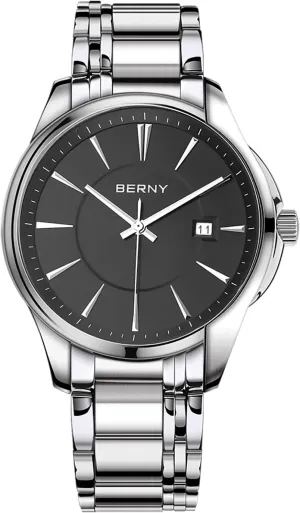 Men forsake relevance Classic Wristwatch Japan Imported Movement Calendar Stainless Steel Band Luxury 3ATM Waterproof BERNY Quartz Watch for 