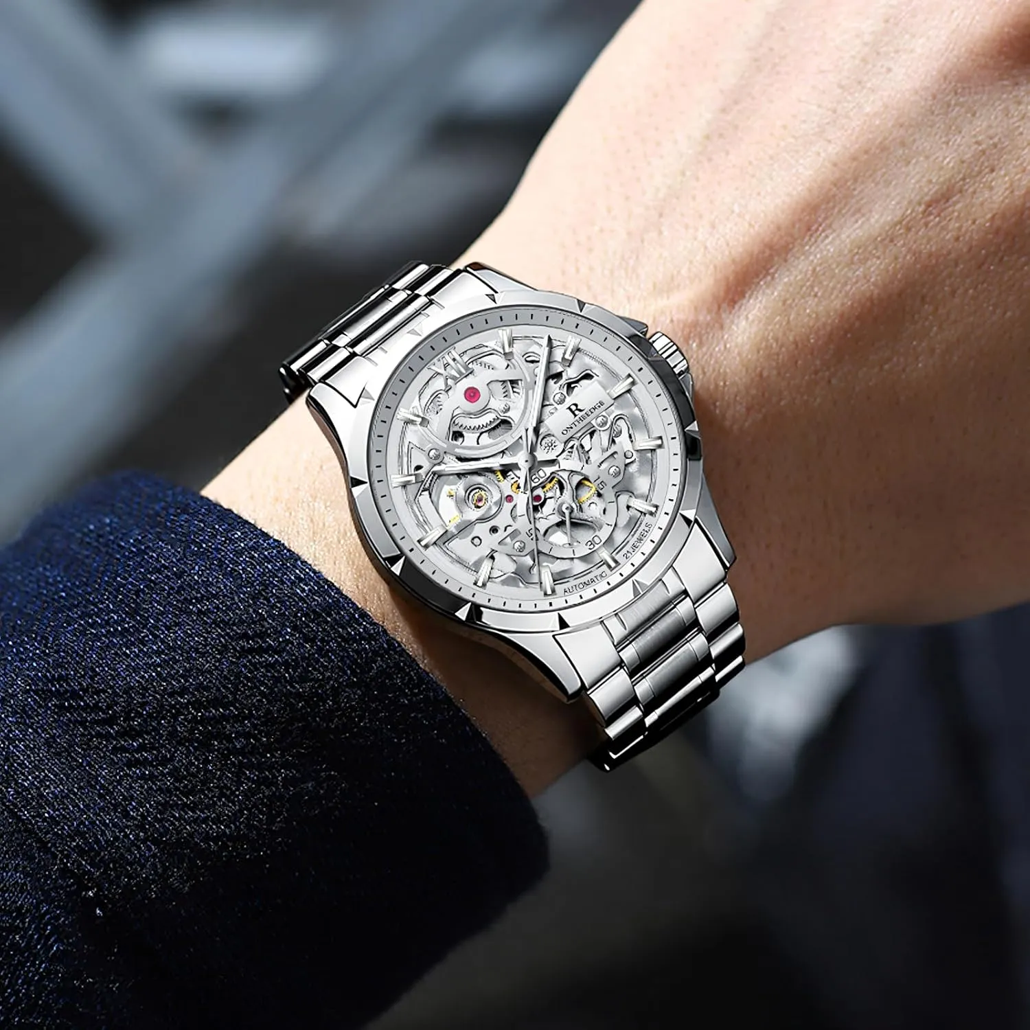 Men Hollow Out Self- Winding Mens therapy lop schedule Mechanical Watch Luxury Independent Seconds Dial Stainless Steel Luminous Skeleton Wristwatch Automatic Watches for 