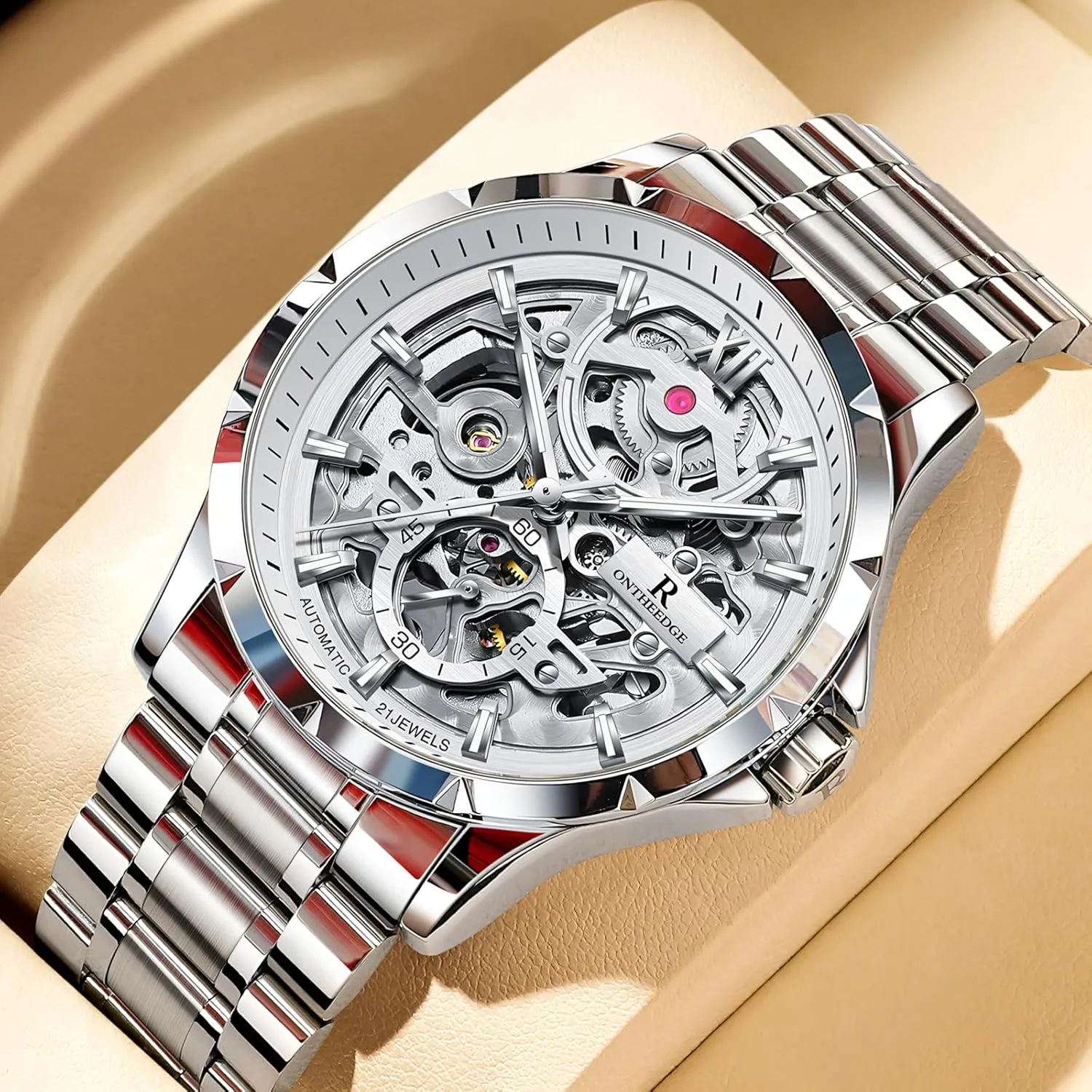 Men Hollow Out Self- Winding Mens therapy lop schedule Mechanical Watch Luxury Independent Seconds Dial Stainless Steel Luminous Skeleton Wristwatch Automatic Watches for 