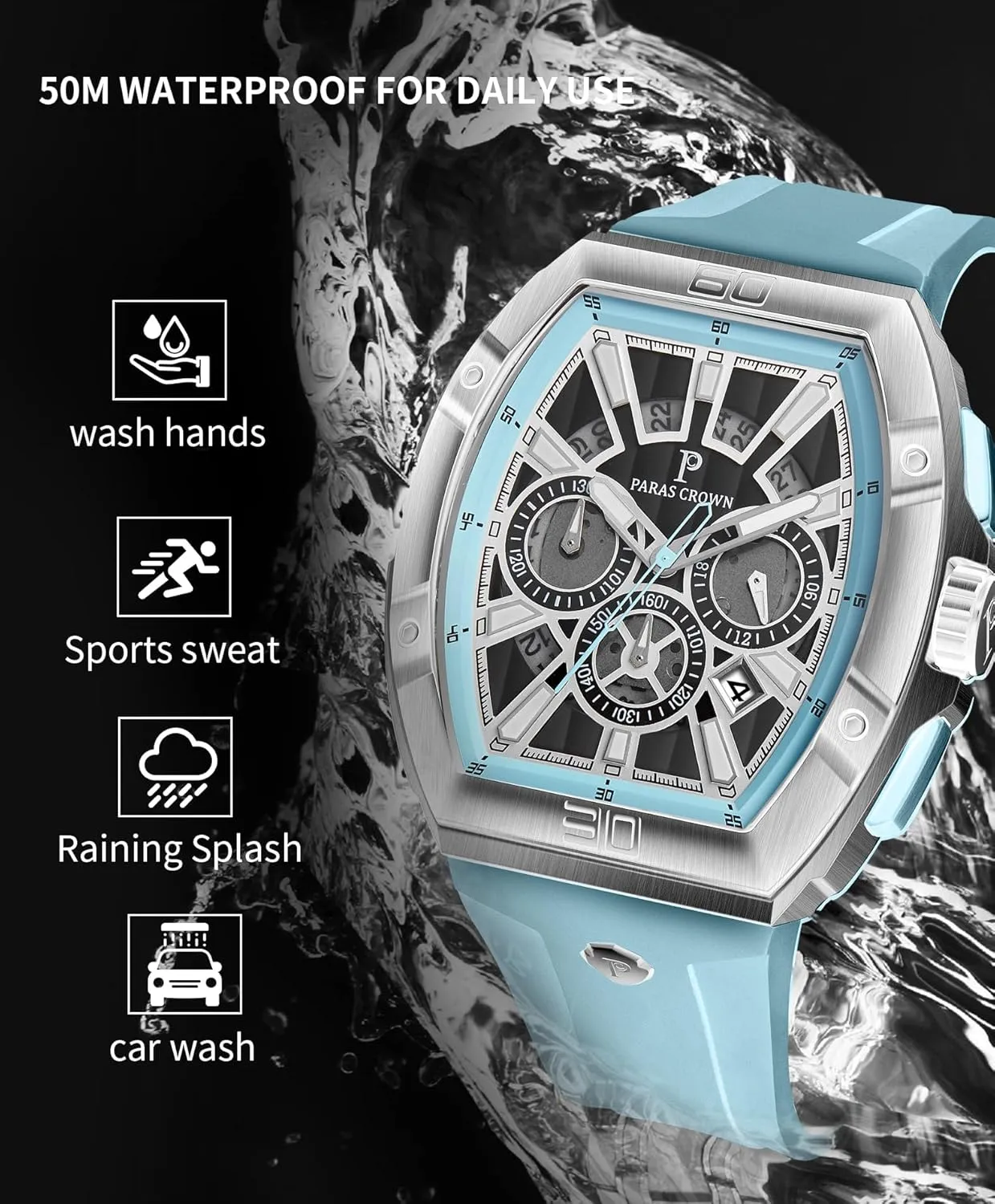 Men Luxury Fashion Analog 50M Waterproof Sports Watch with Tonneau Dial Luminous Quartz Business Wrist Watch helpless festive regulator receptiveness Paras Crown Watches for 