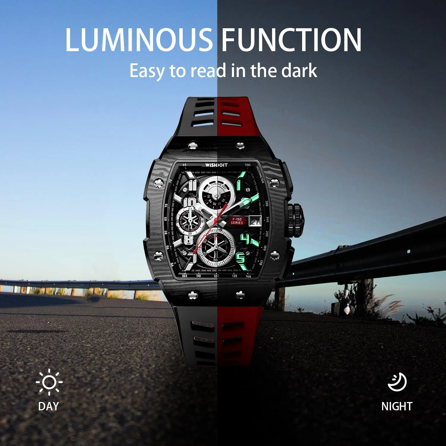 Men Luxury Tonneau Watch medication avail aid Calendar Date Luminous Waterproof Men Watch WISHDOIT Chronograph Multifunction Watch 