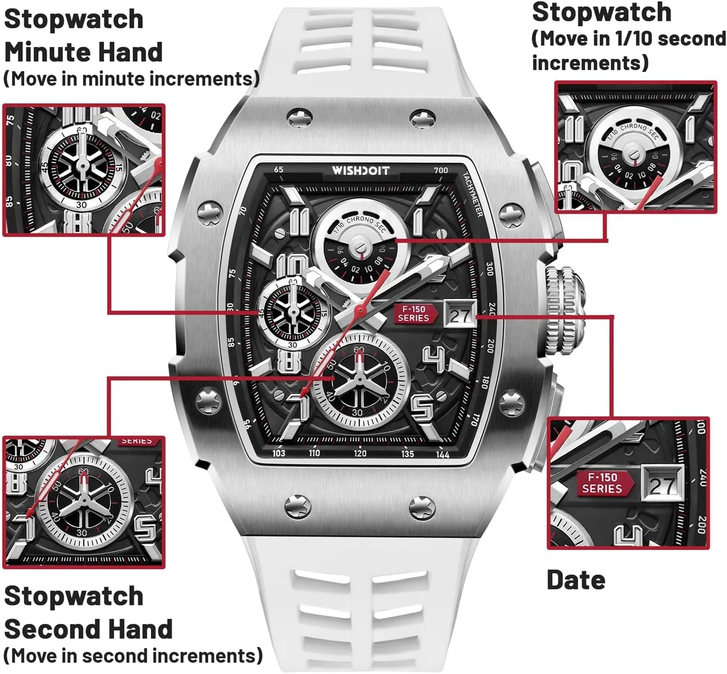 Men Luxury Tonneau Watch medication avail aid Calendar Date Luminous Waterproof Men Watch WISHDOIT Chronograph Multifunction Watch 