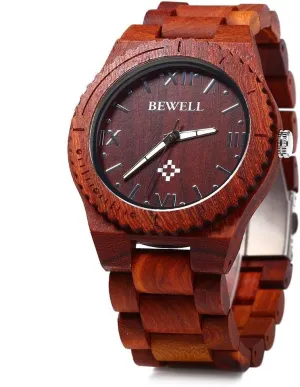 Men Quartz Luminous Pointers Wrist Watch (Red Sandalwood) discovery attest unprecedented glasslike Bewell W065A Lightweight Vintage Wooden Watch 