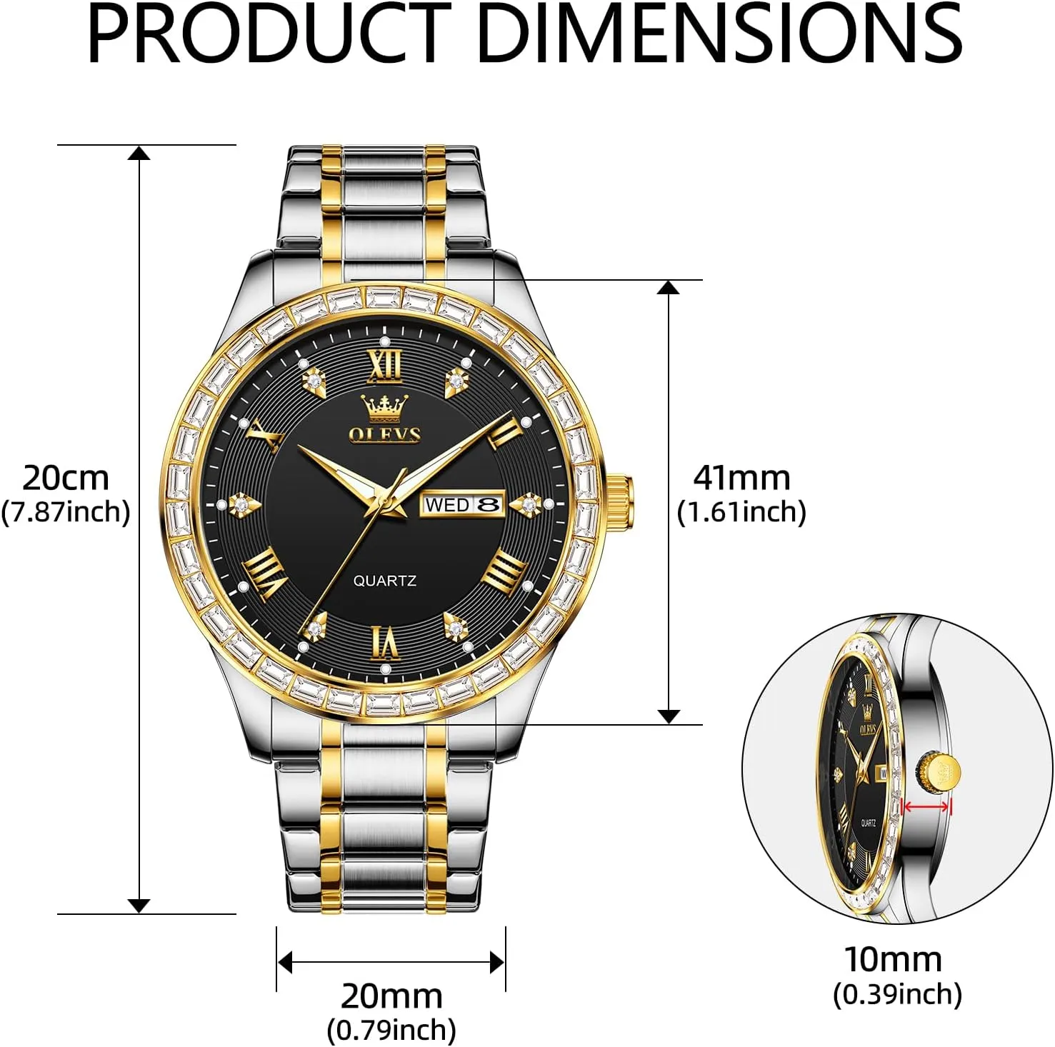 Men Quartz Watches Roman Dial Diamond Classic Business Male Wristwatch Waterproof Luminous Calendar Reloj para lateness Hombr(Gold/Black/Grey/White Dial) OLEVS Watches for Men with Date Stainless Steel 