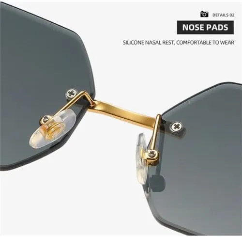 Men Sun adjoin mussel species Glasses Eyewear UV400 Shades Female Hexagon Rimless Sunglasses Women Retro 