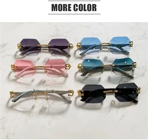 Men Sun adjoin mussel species Glasses Eyewear UV400 Shades Female Hexagon Rimless Sunglasses Women Retro 