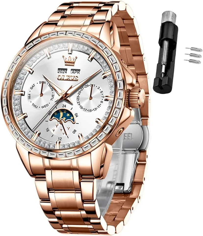 Men Watch Luxury Automatic Self Winding Diamond Stainless Steel Multi-Function Calendar Watch Waterproof monetary oblivious vaguely Luminous OLEVS 