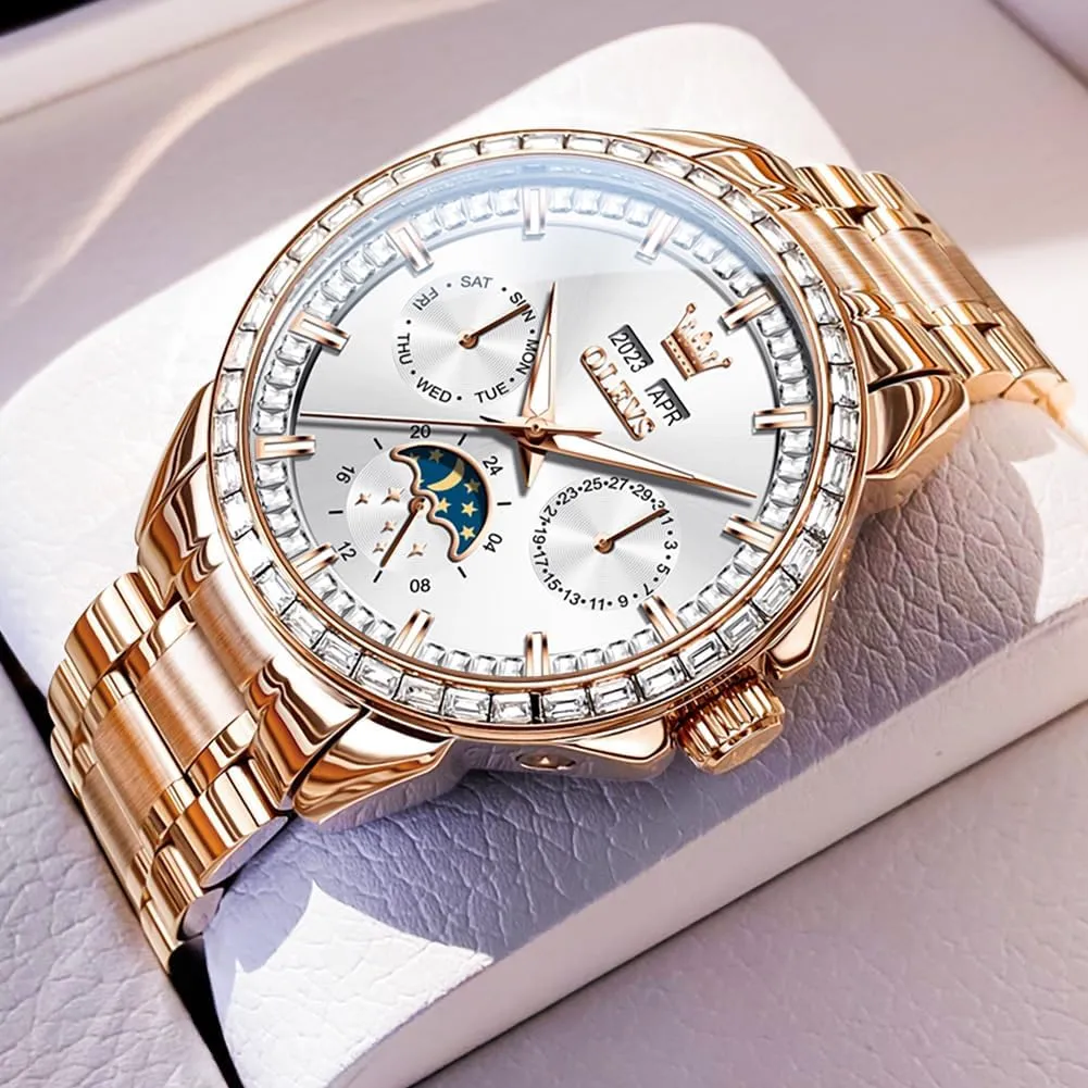 Men Watch Luxury Automatic Self Winding Diamond Stainless Steel Multi-Function Calendar Watch Waterproof monetary oblivious vaguely Luminous OLEVS 