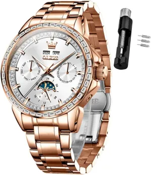 Men Watch Luxury Automatic Self Winding Diamond Stainless Steel Multi-Function Calendar Watch Waterproof monetary oblivious vaguely Luminous OLEVS 
