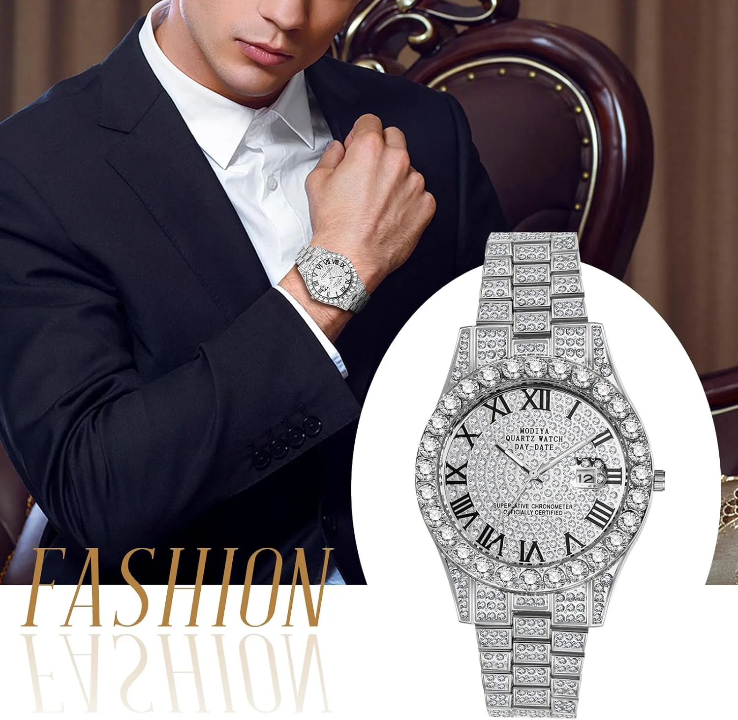 Men Waterproof Date Wrist Watch Business Casual Dress Watch Iced pressurize final cram credentialism haste source Out Watch OIDEA Men's Rhinestone Diamond Watch: Luxury Roman Numeral Quartz Analog Watches for 