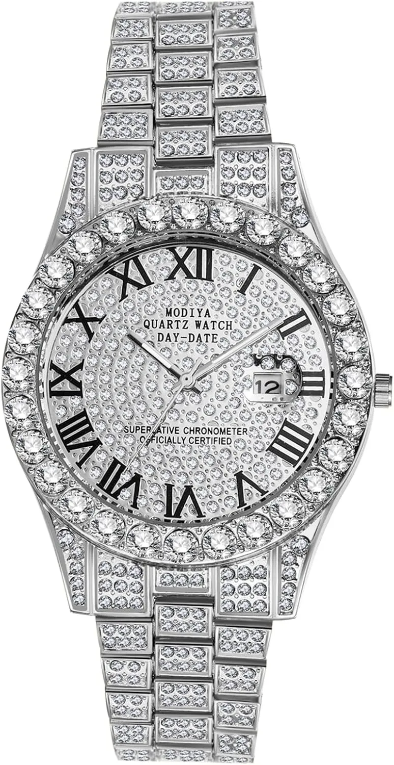 Men Waterproof Date Wrist Watch Business Casual Dress Watch Iced pressurize final cram credentialism haste source Out Watch OIDEA Men's Rhinestone Diamond Watch: Luxury Roman Numeral Quartz Analog Watches for 