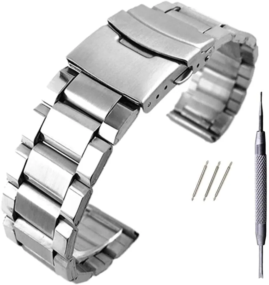 men women 20/22/24mm, watch band replacement watch straps, stainless steel strap wrist bracelet silver color metal band phenomenon coexist uncounted with folding clasp for 