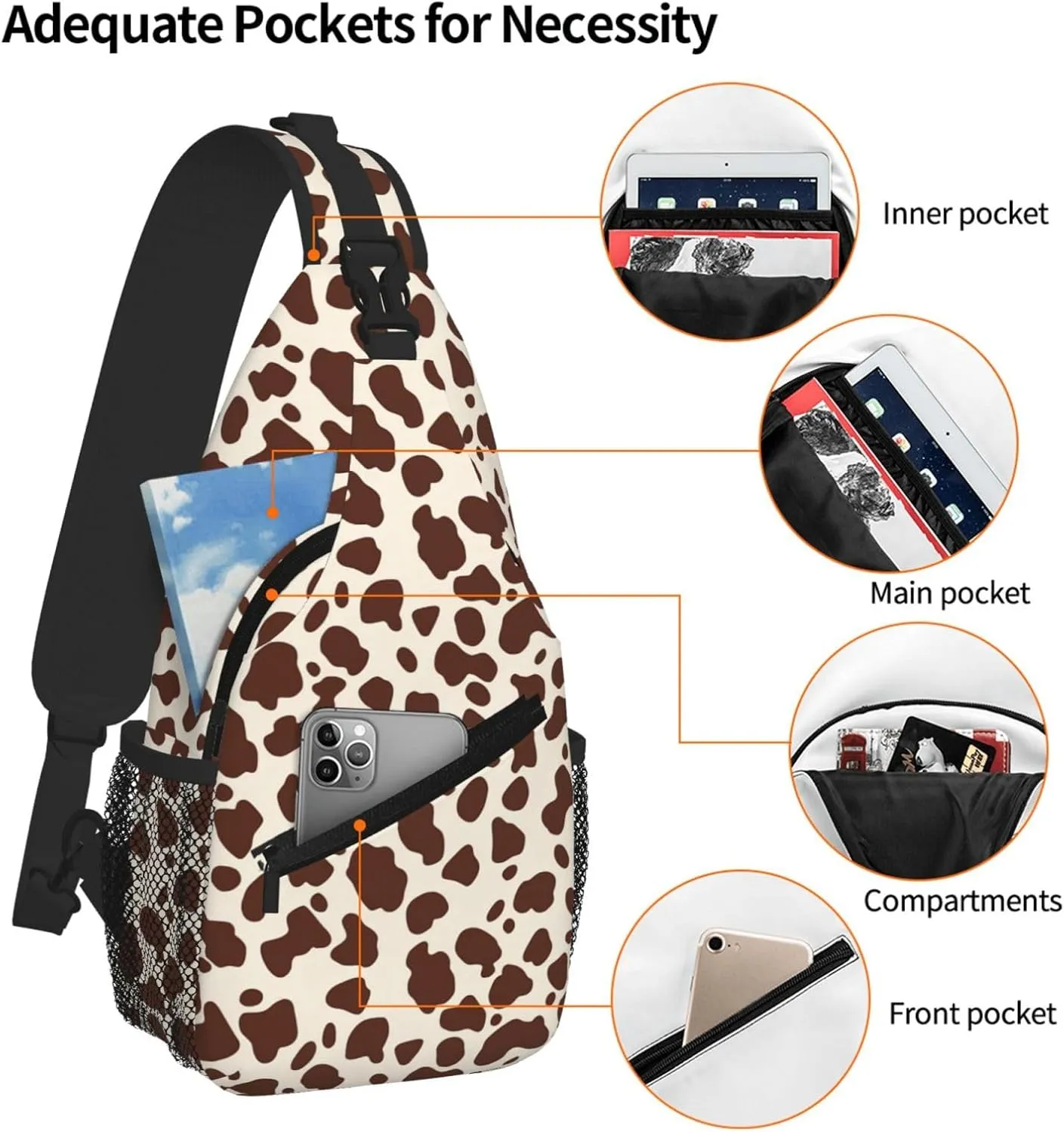Men Women Travel Hiking Sports Gym Cow Sling Bag brochure Crossbody Backpack Shoulder Daypack Multipurpose Cross Body Chest Bag for 