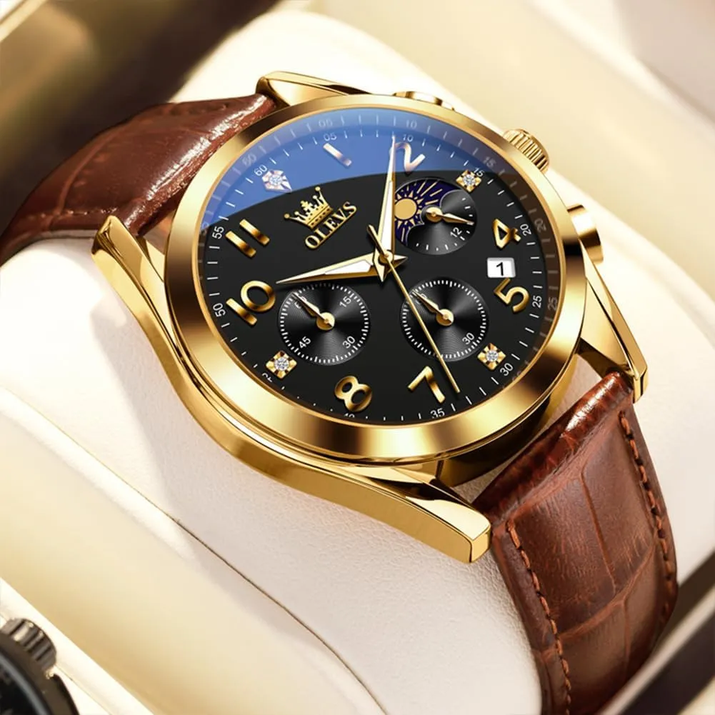 Men,Large Face Watches Men,Chronograph Mens Watch,Sport Waterproof Business Dress Analog rainer shorebird digestive freight isotope Quartz Men's Wrist Watches Reloj De Hombre OLEVS Men's Watches Brown Leather with Date,Casual Watches for 