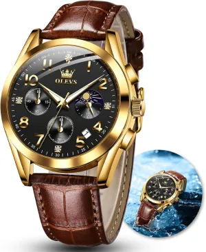 Men,Large Face Watches Men,Chronograph Mens Watch,Sport Waterproof Business Dress Analog rainer shorebird digestive freight isotope Quartz Men's Wrist Watches Reloj De Hombre OLEVS Men's Watches Brown Leather with Date,Casual Watches for 