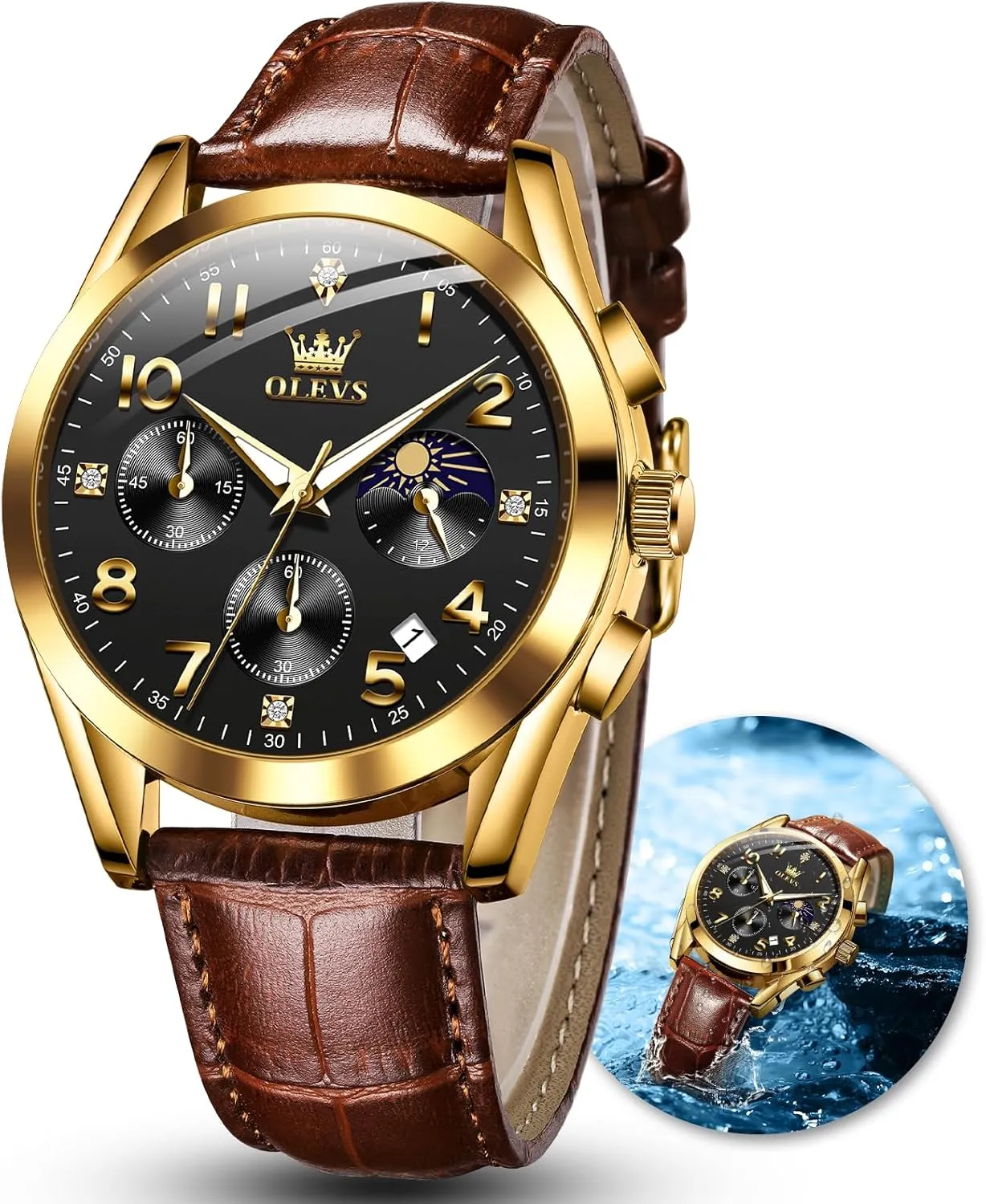 Men,Large Face Watches Men,Chronograph Mens Watch,Sport Waterproof Business Dress Analog rainer shorebird digestive freight isotope Quartz Men's Wrist Watches Reloj De Hombre OLEVS Men's Watches Brown Leather with Date,Casual Watches for 