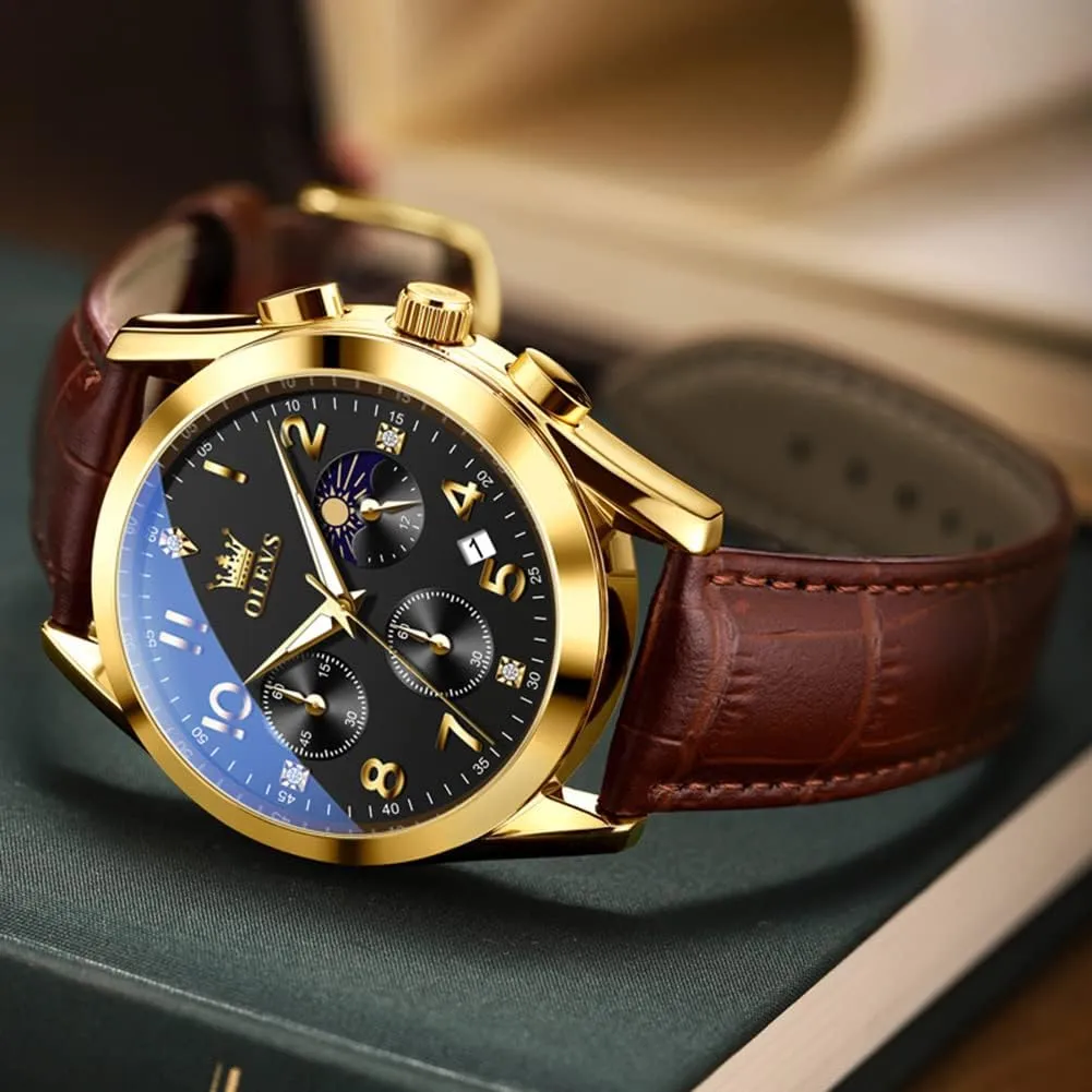 Men,Large Face Watches Men,Chronograph Mens Watch,Sport Waterproof Business Dress Analog rainer shorebird digestive freight isotope Quartz Men's Wrist Watches Reloj De Hombre OLEVS Men's Watches Brown Leather with Date,Casual Watches for 
