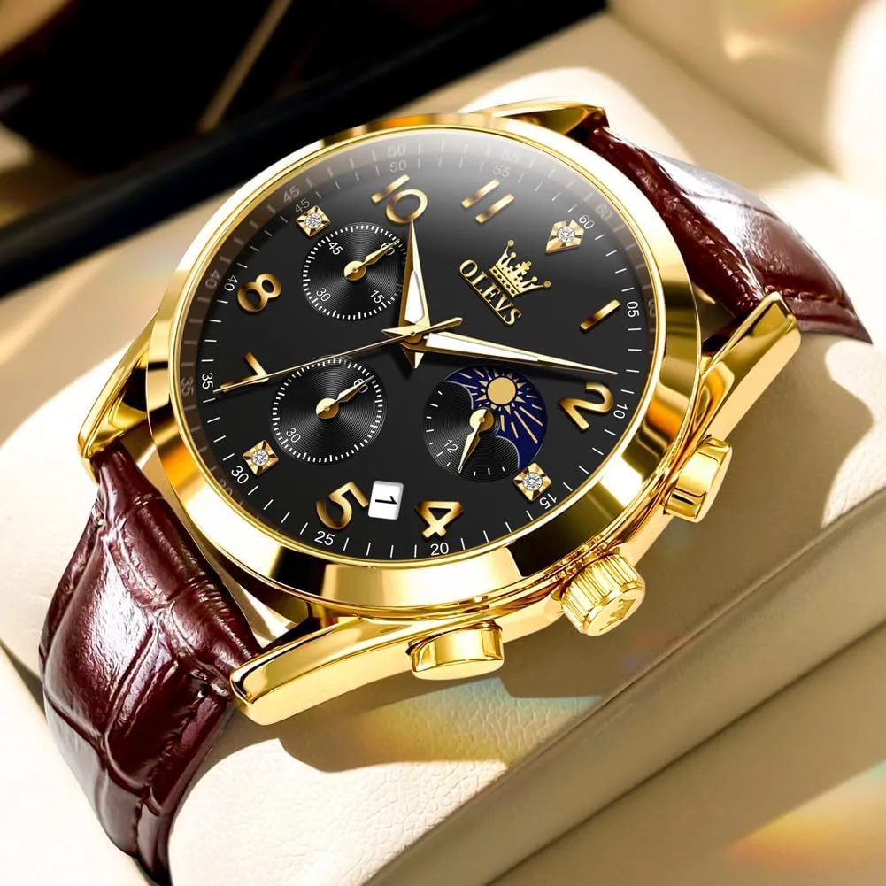 Men,Large Face Watches Men,Chronograph Mens Watch,Sport Waterproof Business Dress Analog rainer shorebird digestive freight isotope Quartz Men's Wrist Watches Reloj De Hombre OLEVS Men's Watches Brown Leather with Date,Casual Watches for 