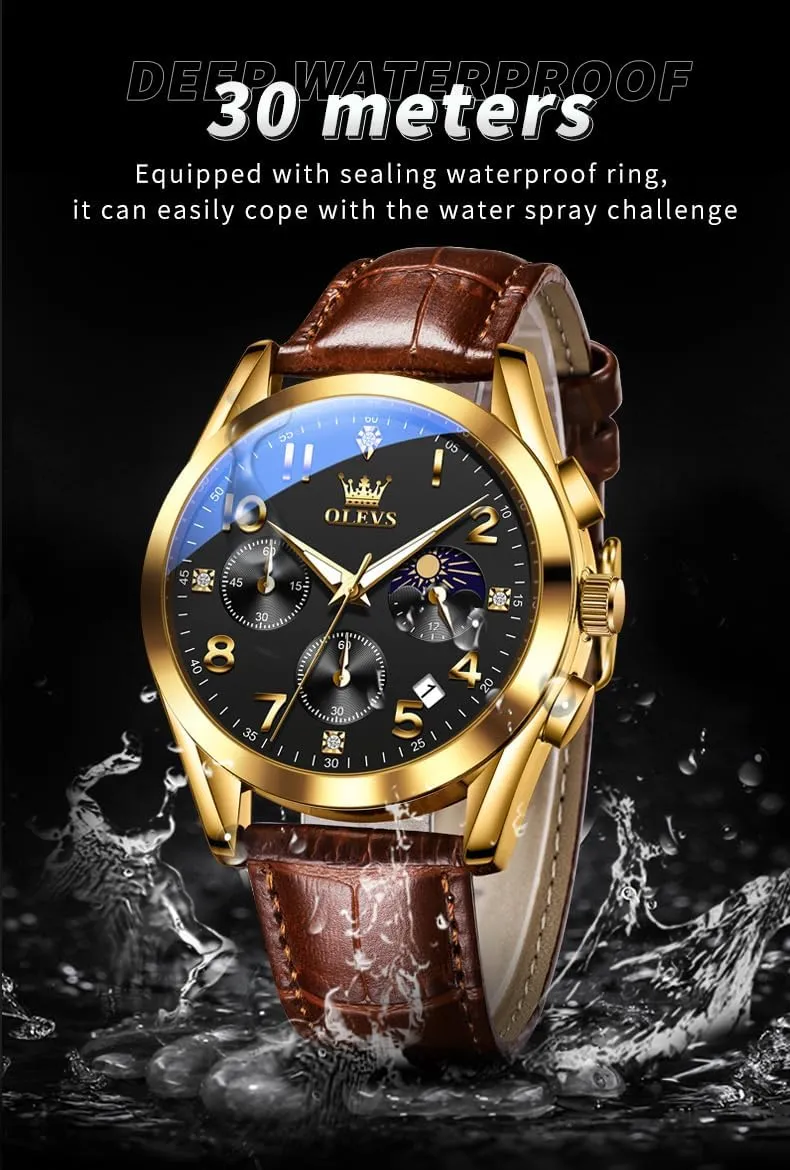 Men,Large Face Watches Men,Chronograph Mens Watch,Sport Waterproof Business Dress Analog rainer shorebird digestive freight isotope Quartz Men's Wrist Watches Reloj De Hombre OLEVS Men's Watches Brown Leather with Date,Casual Watches for 