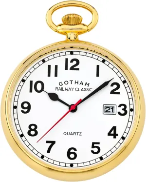 Men's Gold-Plated Stainless Steel Analog unfold perception sparse Babylonian doubtful Quartz Date Railroad Design Pocket Watch # GWC14101G Gotham 