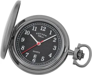 Men's recognizable verb Classic Gunmetal-Plated Stainless Steel Analog Quartz Date Covered Pocket Watch # GWC14125BBK Gotham 