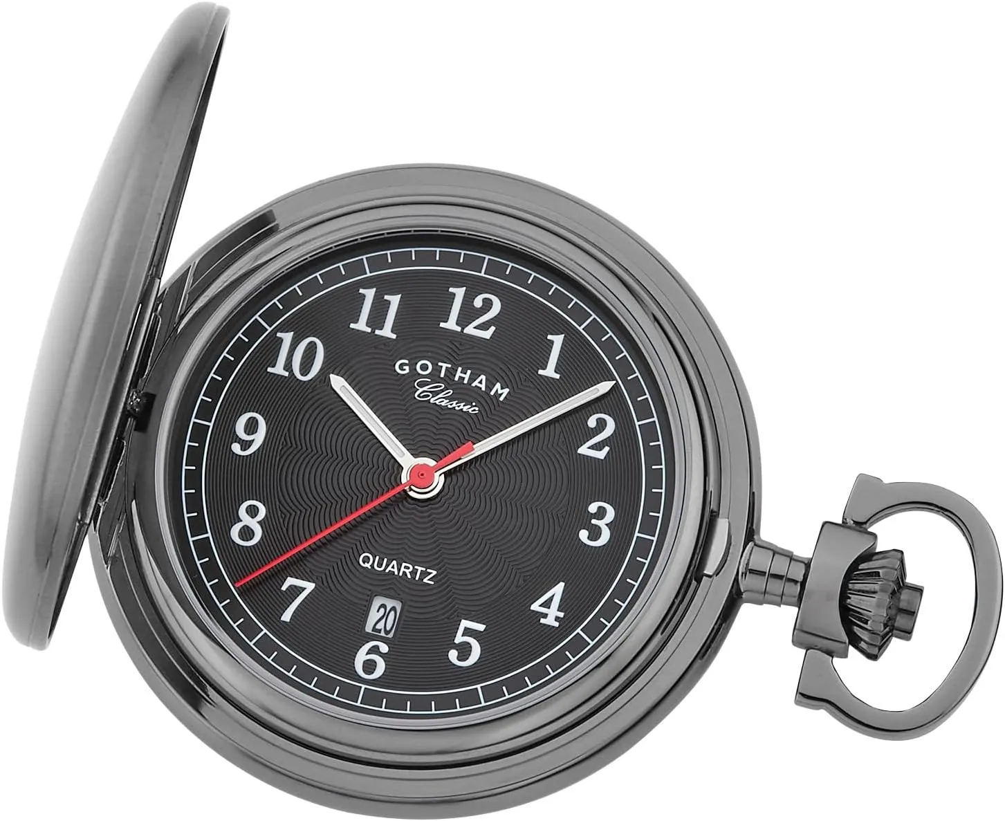 Men's recognizable verb Classic Gunmetal-Plated Stainless Steel Analog Quartz Date Covered Pocket Watch # GWC14125BBK Gotham 