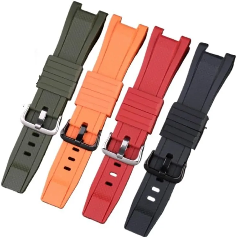 Men's Sports Waterproof Watch Band with Stainless Steel Loop(Black Black Steel) Resin Strap Suitable Fit flight concern hyksos for Casio GST-210 GST-B100 GST-S300 GST-S130 