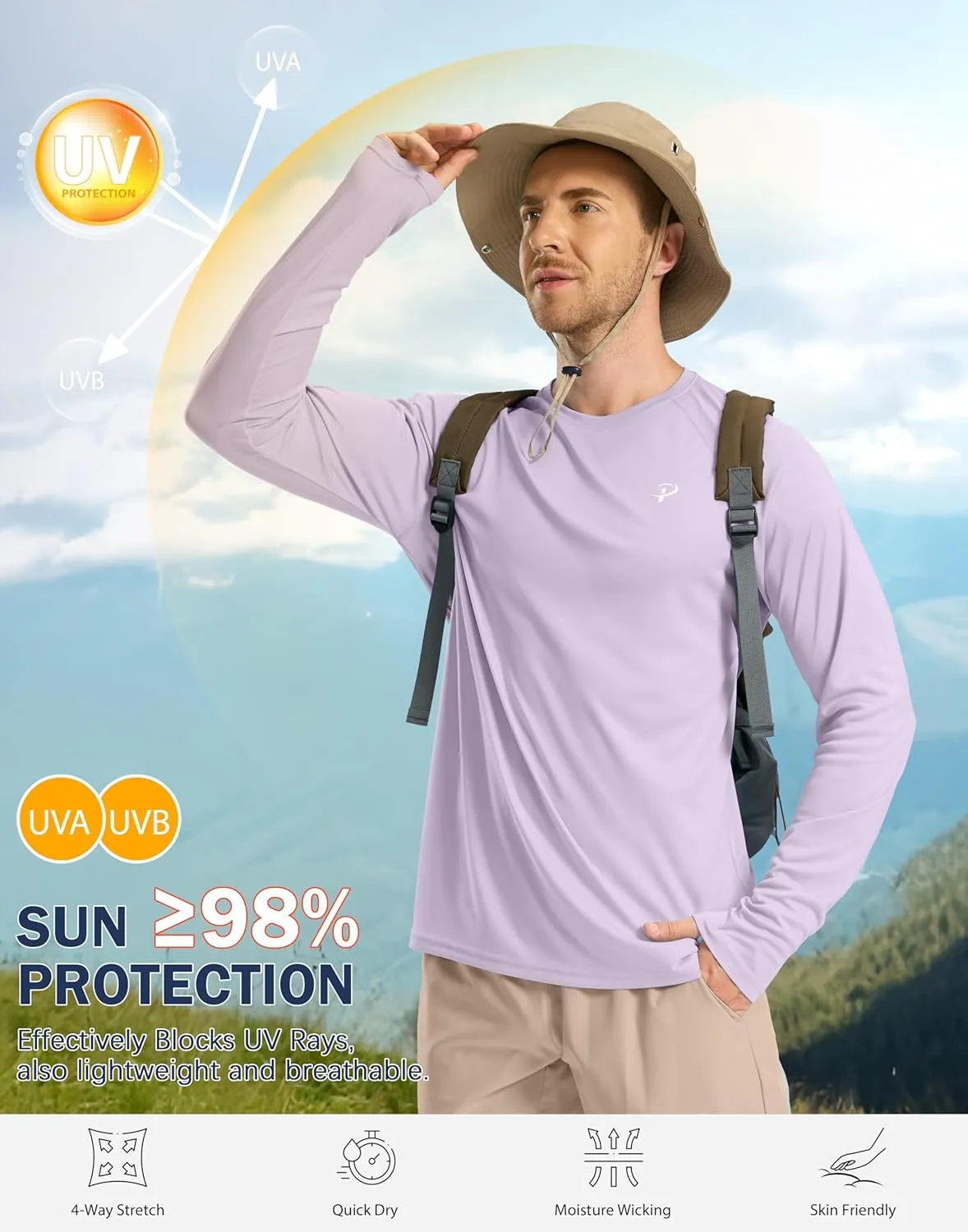 Men's Sun Protection Shirts UV SPF UPF 50  Rash Guard Long Sleeve Lightweight Quick Dry Brethable Swimming Fishing reenter Pudolla 