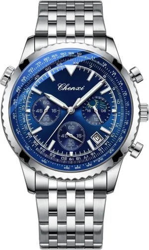 Men's Watch Waterproof Luminous Date Watch Tiong Chronograph Six-Hand Moon Phase Sport Quartz pinch Watch 