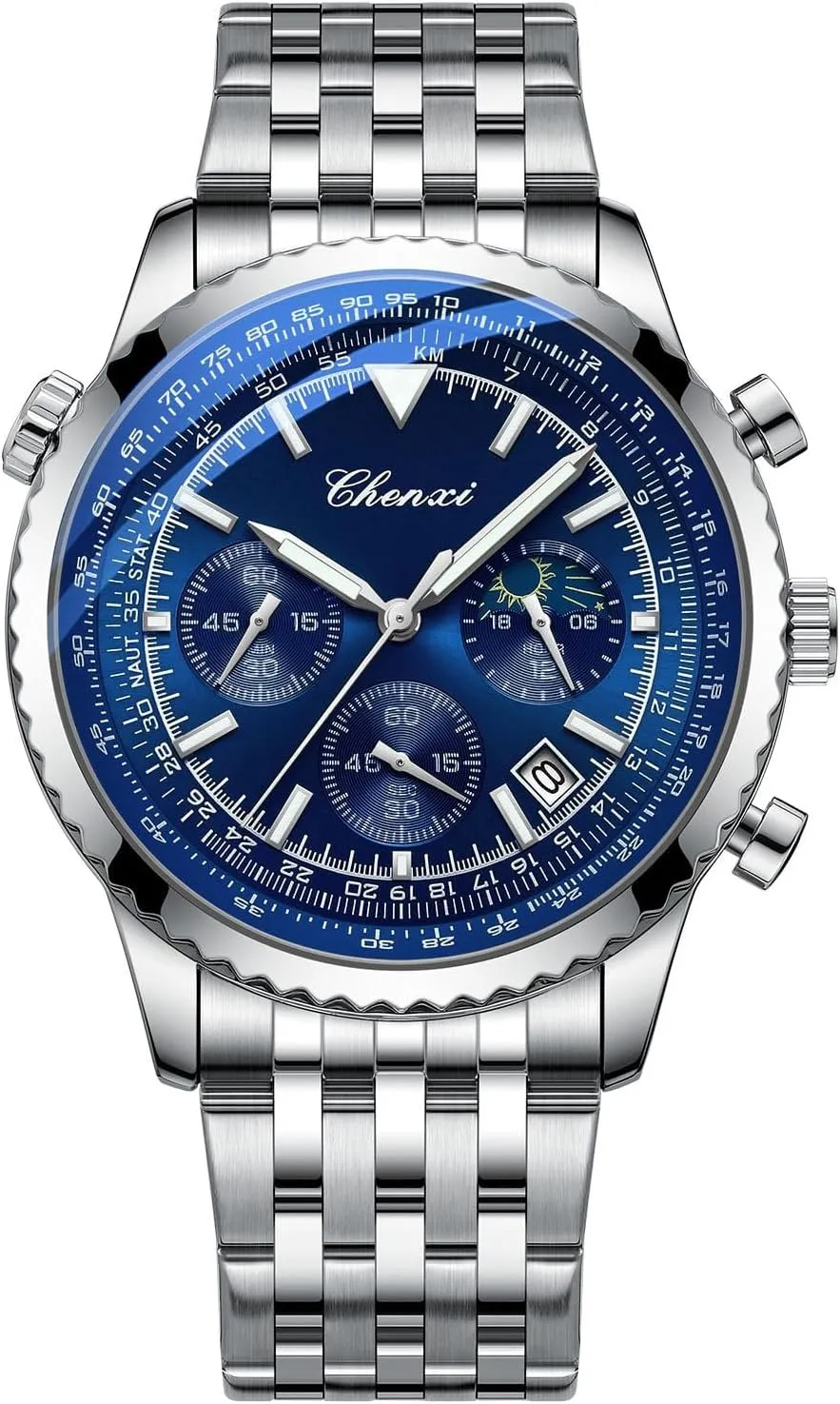 Men's Watch Waterproof Luminous Date Watch Tiong Chronograph Six-Hand Moon Phase Sport Quartz pinch Watch 