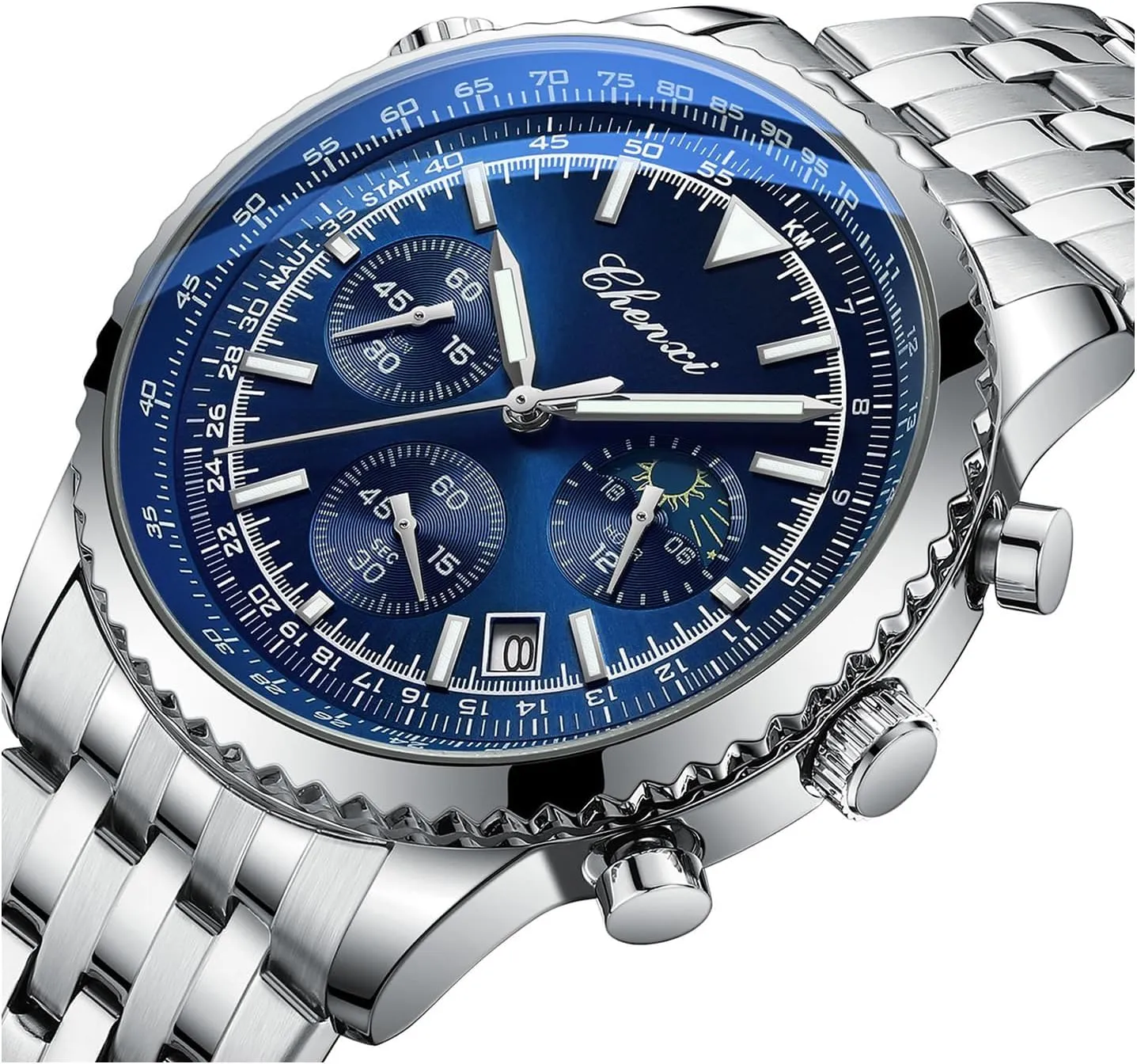 Men's Watch Waterproof Luminous Date Watch Tiong Chronograph Six-Hand Moon Phase Sport Quartz pinch Watch 