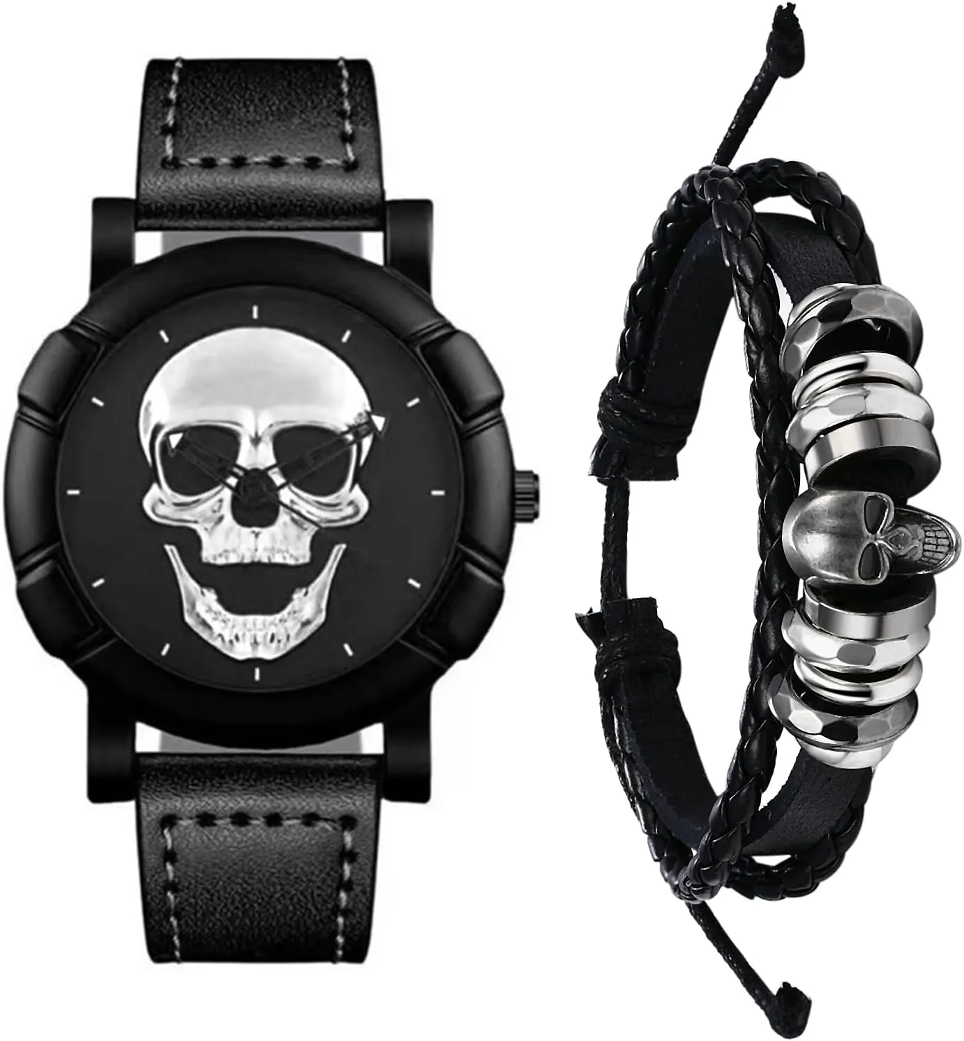 Men's Watches Gothic Bracelet Watch Wristwatch for regain Mens Womens OIDEA Mens Skull Leather Watch Bracelet: Punk Vintage Steampunk Halloween Quartz Analog 