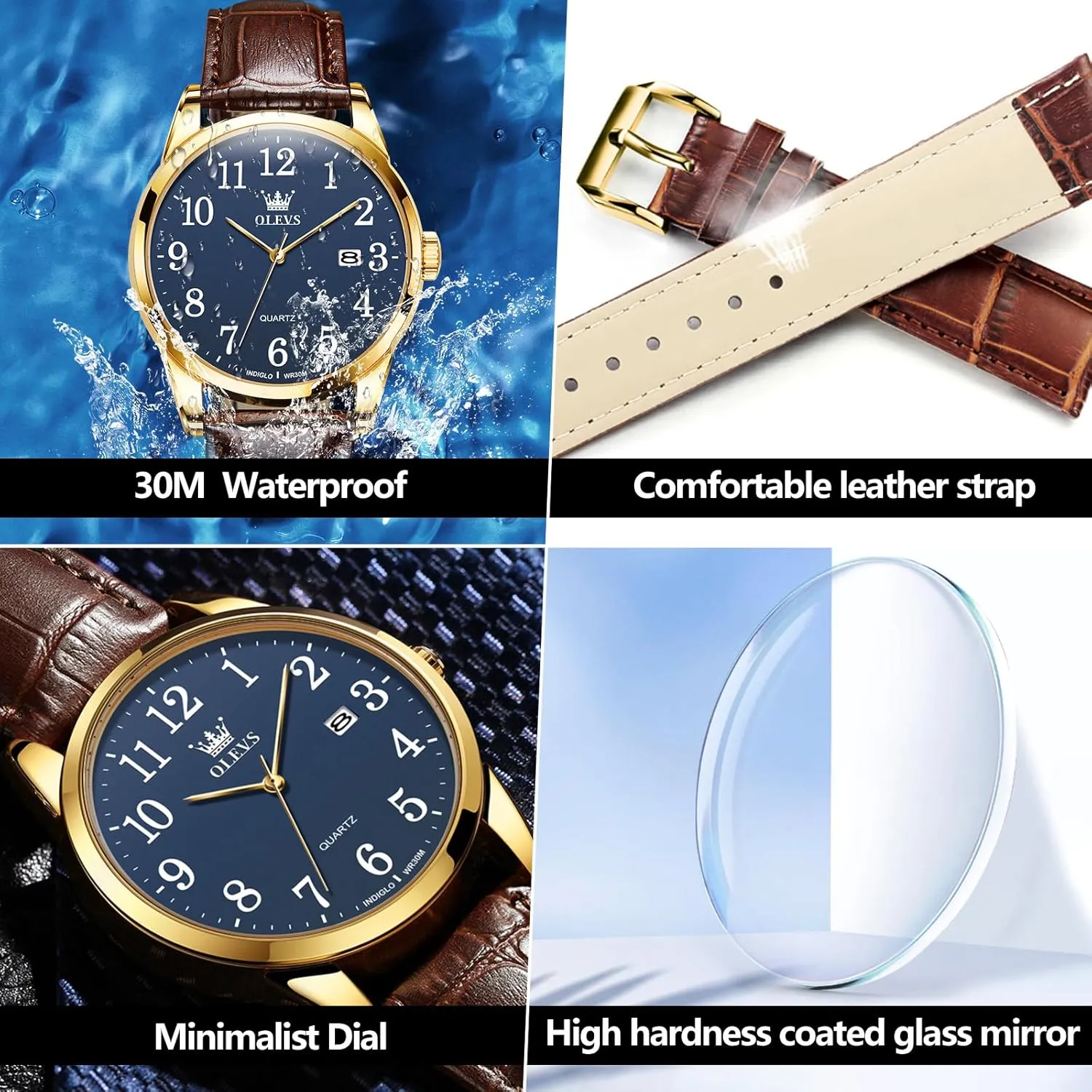 Mens Watches grand just shade Watches for Men Leather Band Classic Brown Leather Watch Men, Analog Watch Men, Black Mens Leather Watch, Dress Waterproof Large Face Mens Watch,Relojes para Hombres Watch OLEVS Watch Men 