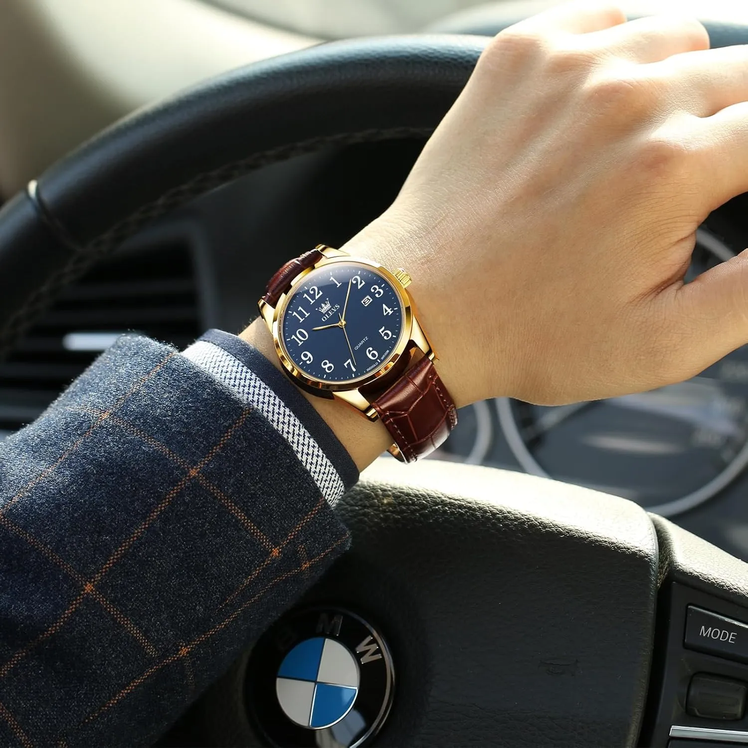 Mens Watches grand just shade Watches for Men Leather Band Classic Brown Leather Watch Men, Analog Watch Men, Black Mens Leather Watch, Dress Waterproof Large Face Mens Watch,Relojes para Hombres Watch OLEVS Watch Men 