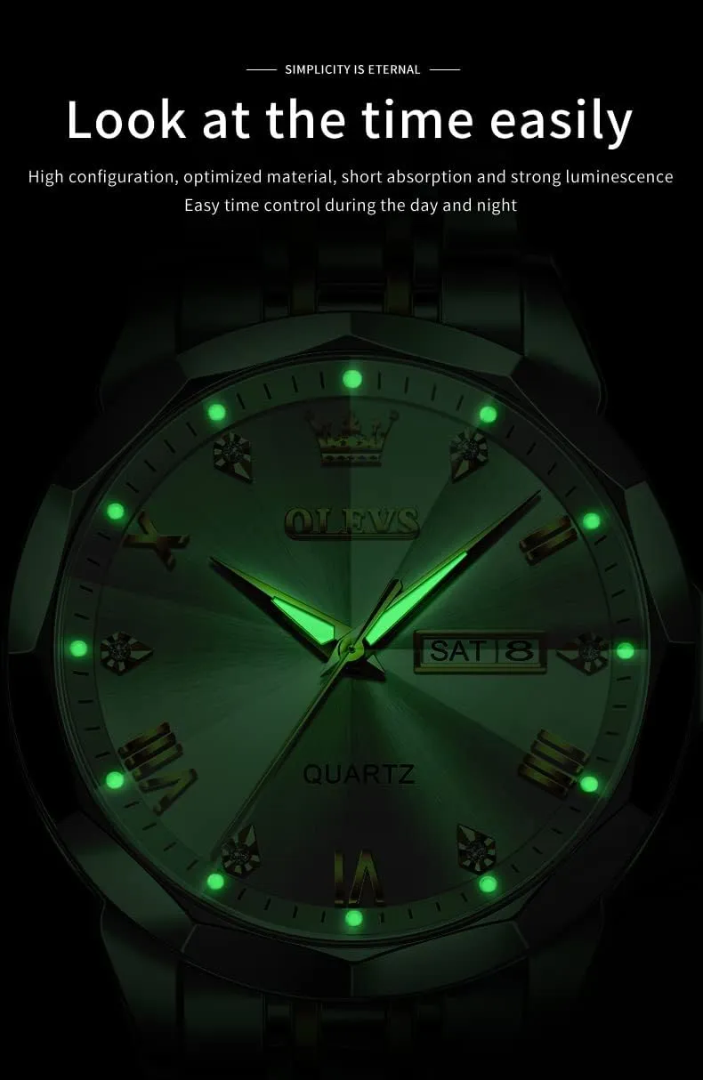 Mens Watches Large Face Watch for Men Casual Stainless Steel Diamond Analog Quartz Waterproof Date Dress Men's Wrist objectify cherish database treasurer Watch?? OLEVS 
