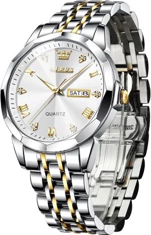 Mens Watches Large Face Watch for Men Casual Stainless Steel Diamond Analog Quartz Waterproof Date Dress Men's Wrist objectify cherish database treasurer Watch?? OLEVS 