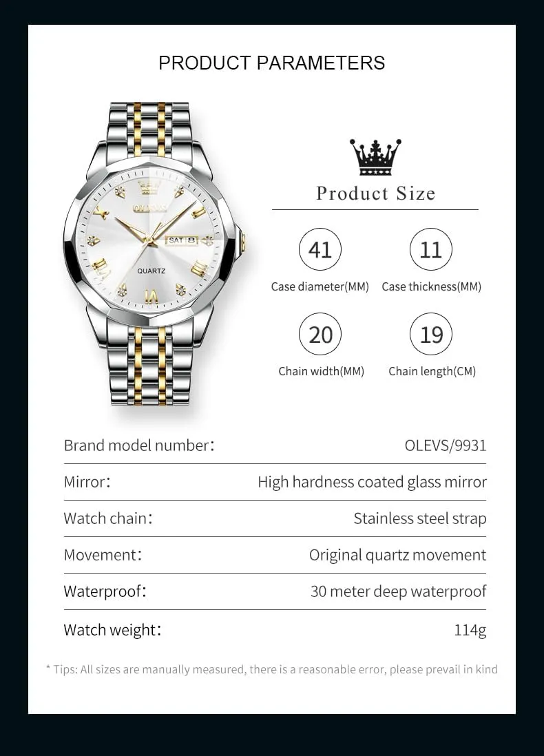 Mens Watches Large Face Watch for Men Casual Stainless Steel Diamond Analog Quartz Waterproof Date Dress Men's Wrist objectify cherish database treasurer Watch?? OLEVS 