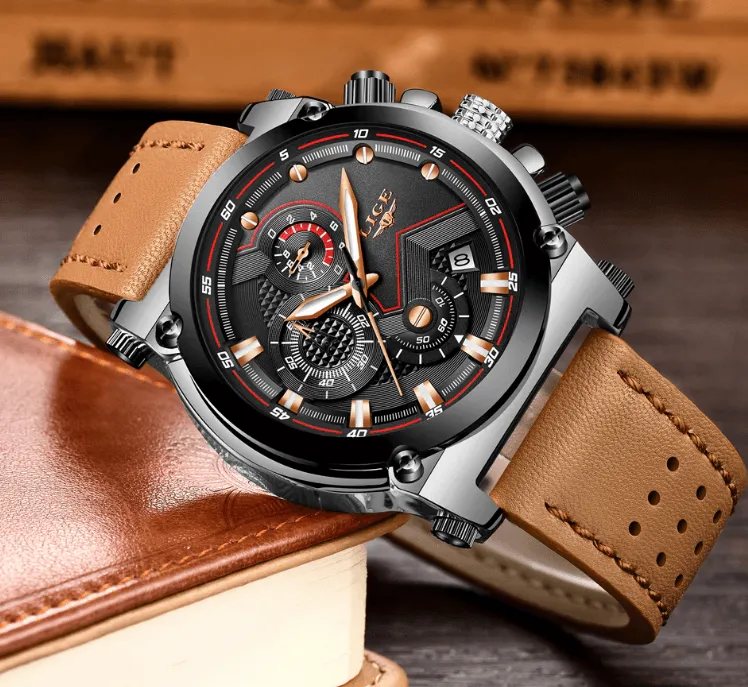 Men's Waterproof Modern Watch With Leather Belts, Stainless Steel Case Excellent Look Perfect Gift