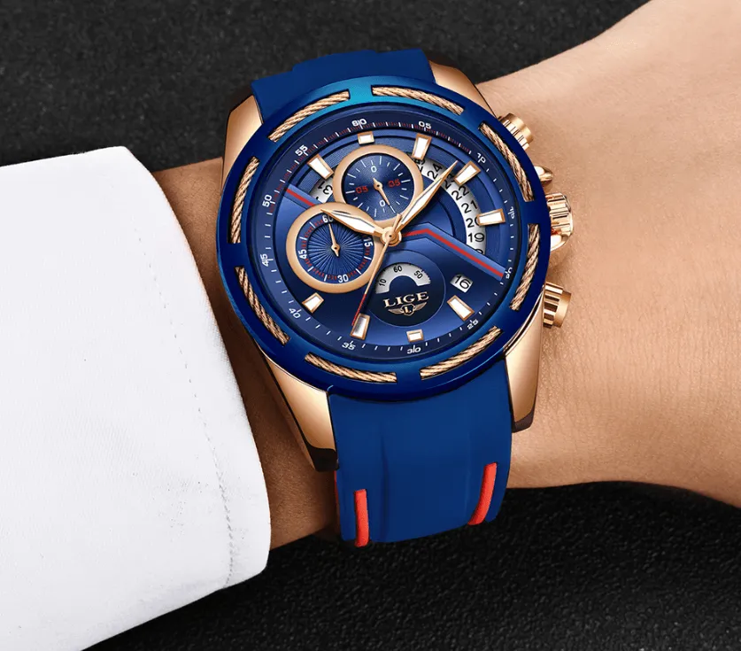 Men's Waterproof Modern Watch With Rubber Straps Multifunction Watches Unique Design Perfect Gift