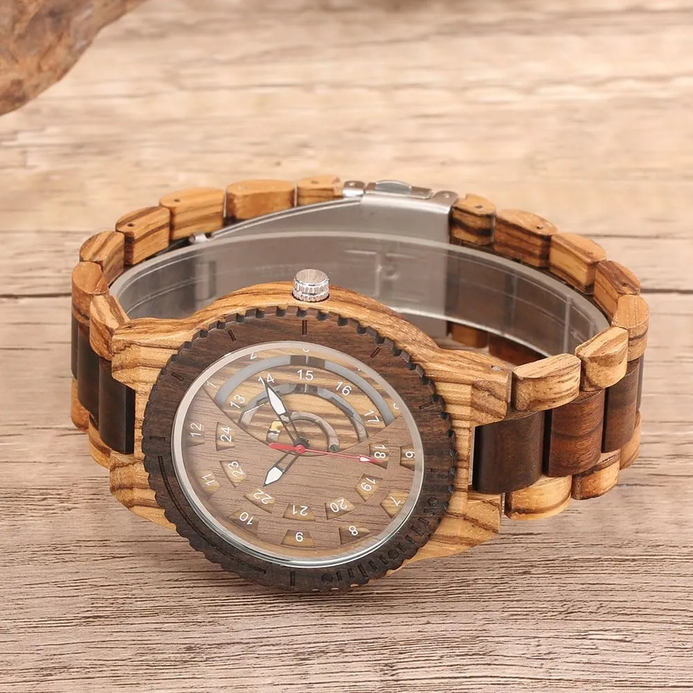 Mens with Handmade Colorful Bamboo Wood Watch Analog Date Quartz Wooden Watch for Men subject coniferous Tiong Brand Wooden Watches 
