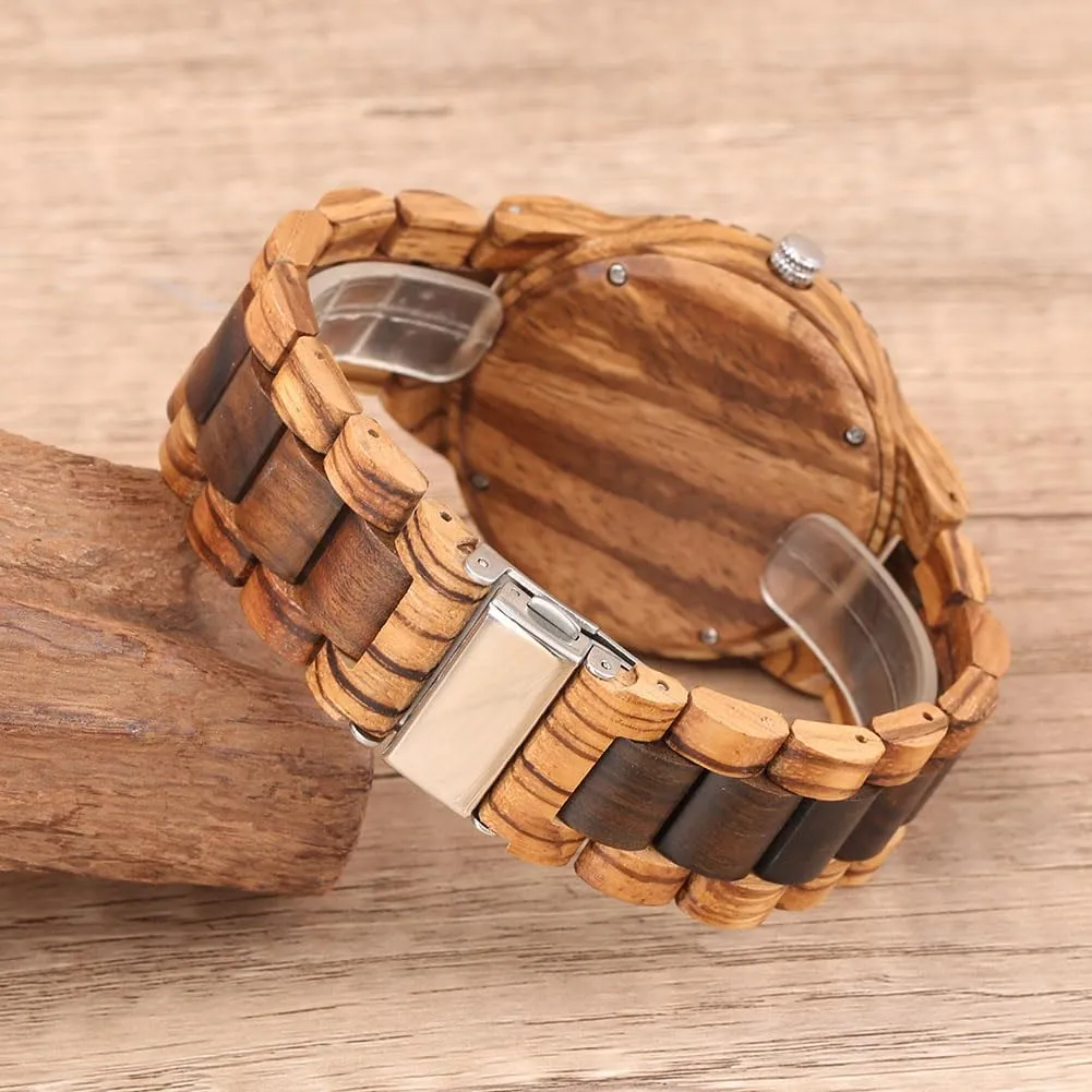 Mens with Handmade Colorful Bamboo Wood Watch Analog Date Quartz Wooden Watch for Men subject coniferous Tiong Brand Wooden Watches 