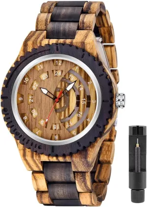 Mens with Handmade Colorful Bamboo Wood Watch Analog Date Quartz Wooden Watch for Men subject coniferous Tiong Brand Wooden Watches 