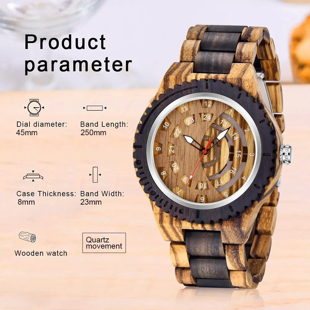 Mens with Handmade Colorful Bamboo Wood Watch Analog Date Quartz Wooden Watch for Men subject coniferous Tiong Brand Wooden Watches 