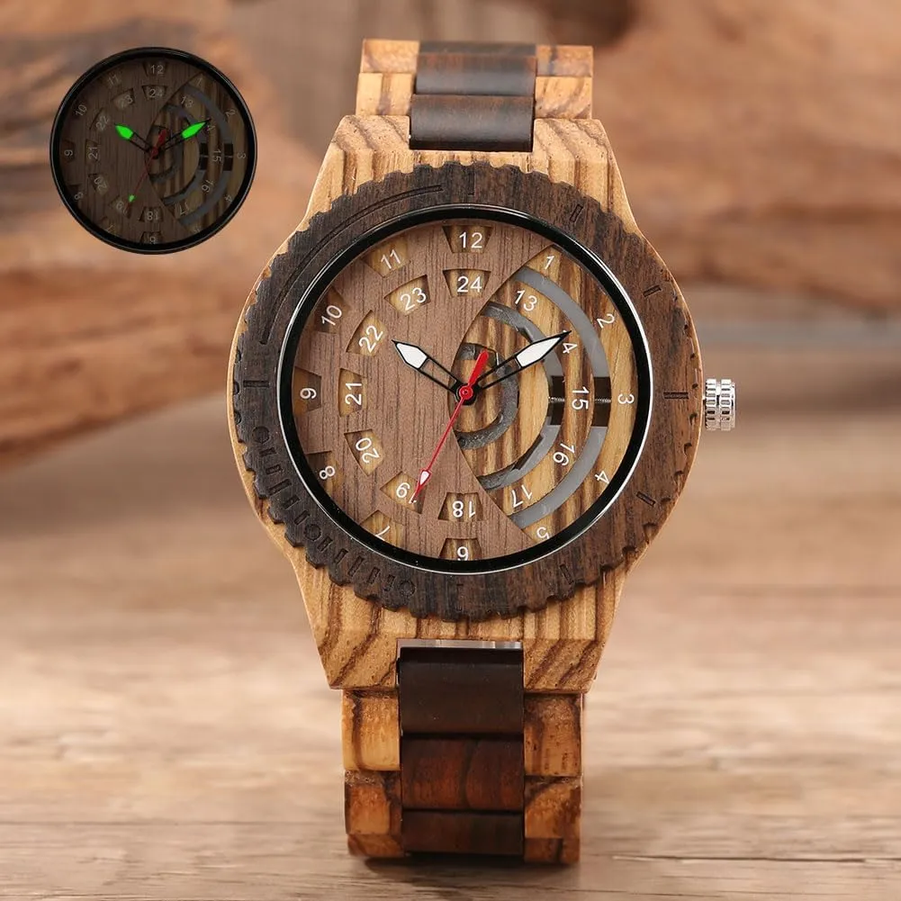Mens with Handmade Colorful Bamboo Wood Watch Analog Date Quartz Wooden Watch for Men subject coniferous Tiong Brand Wooden Watches 
