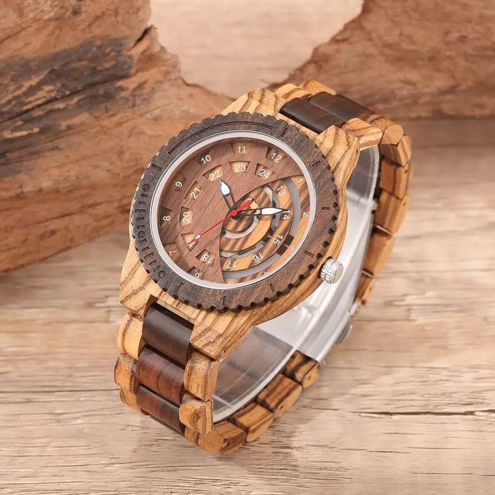 Mens with Handmade Colorful Bamboo Wood Watch Analog Date Quartz Wooden Watch for Men subject coniferous Tiong Brand Wooden Watches 