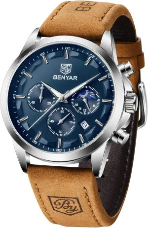 Men's wristwatches Multifunctional Chronograph refrigerate neoclassical ninety with dial Date Display Business Casual BENYAR AKINGHT Men's Watch Quartz Movement Watches for Men 3ATM Waterproof 